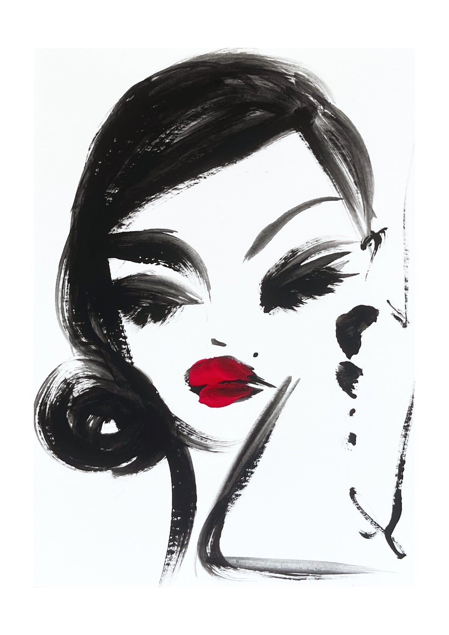 Red Lip and Side Bun