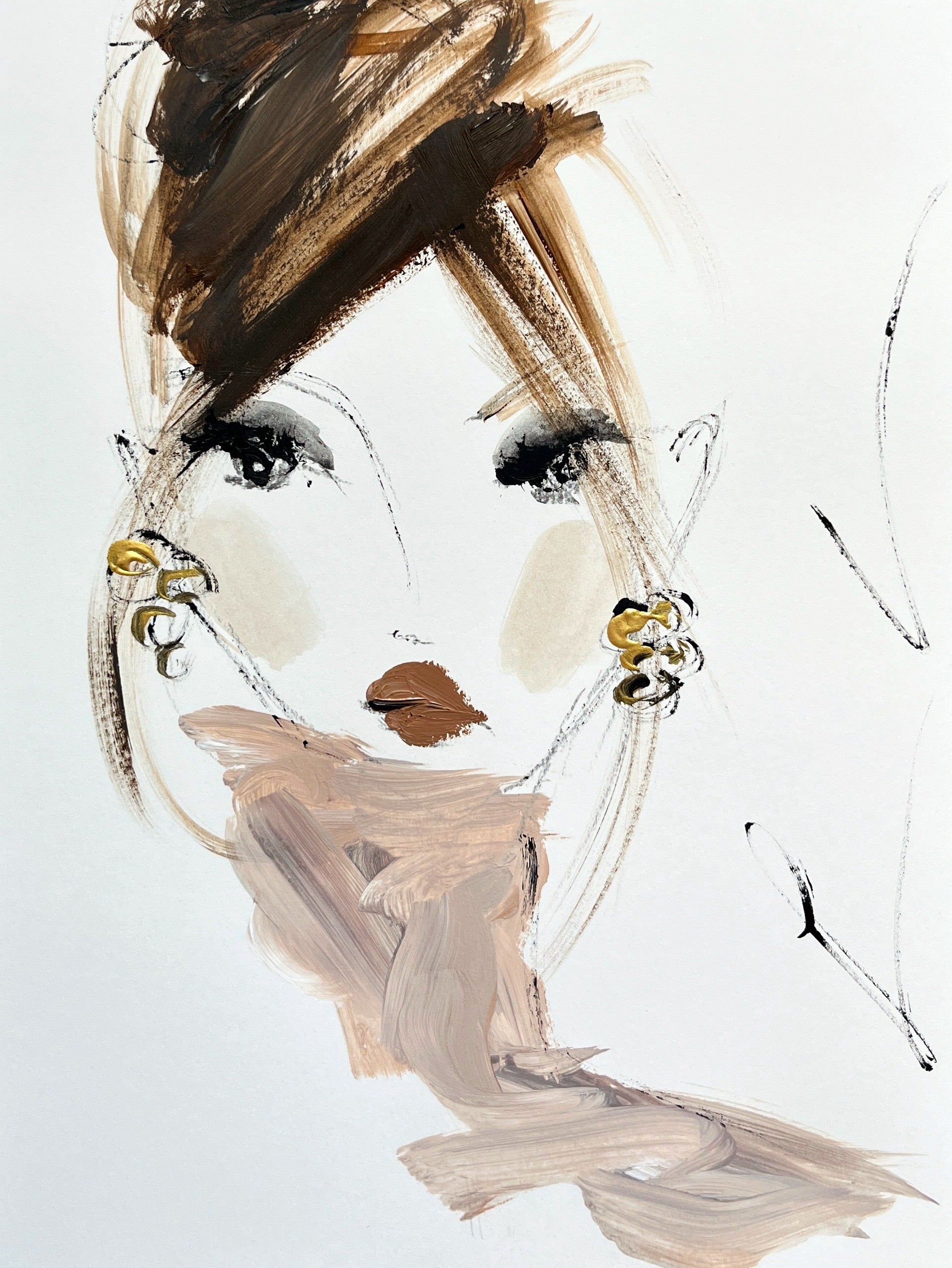 Mixed media fashion inspired portrait painting by Leslie Weaver